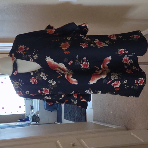 Mondino size medium bird print dress with ruffle sleeve size medium - Picture 1 of 11